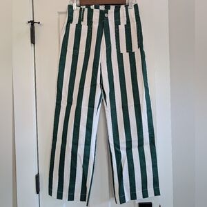 Green & White Striped Wide Leg Denim Pants- New- Women's sz Small